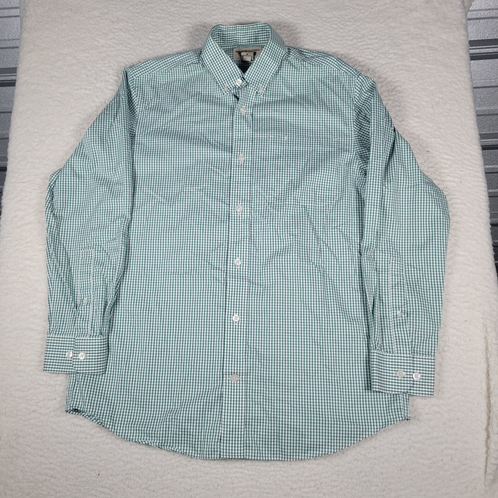 Duluth Trading Co Button Down Mens Size M Green Wrinklefighter Micro Check Shirt